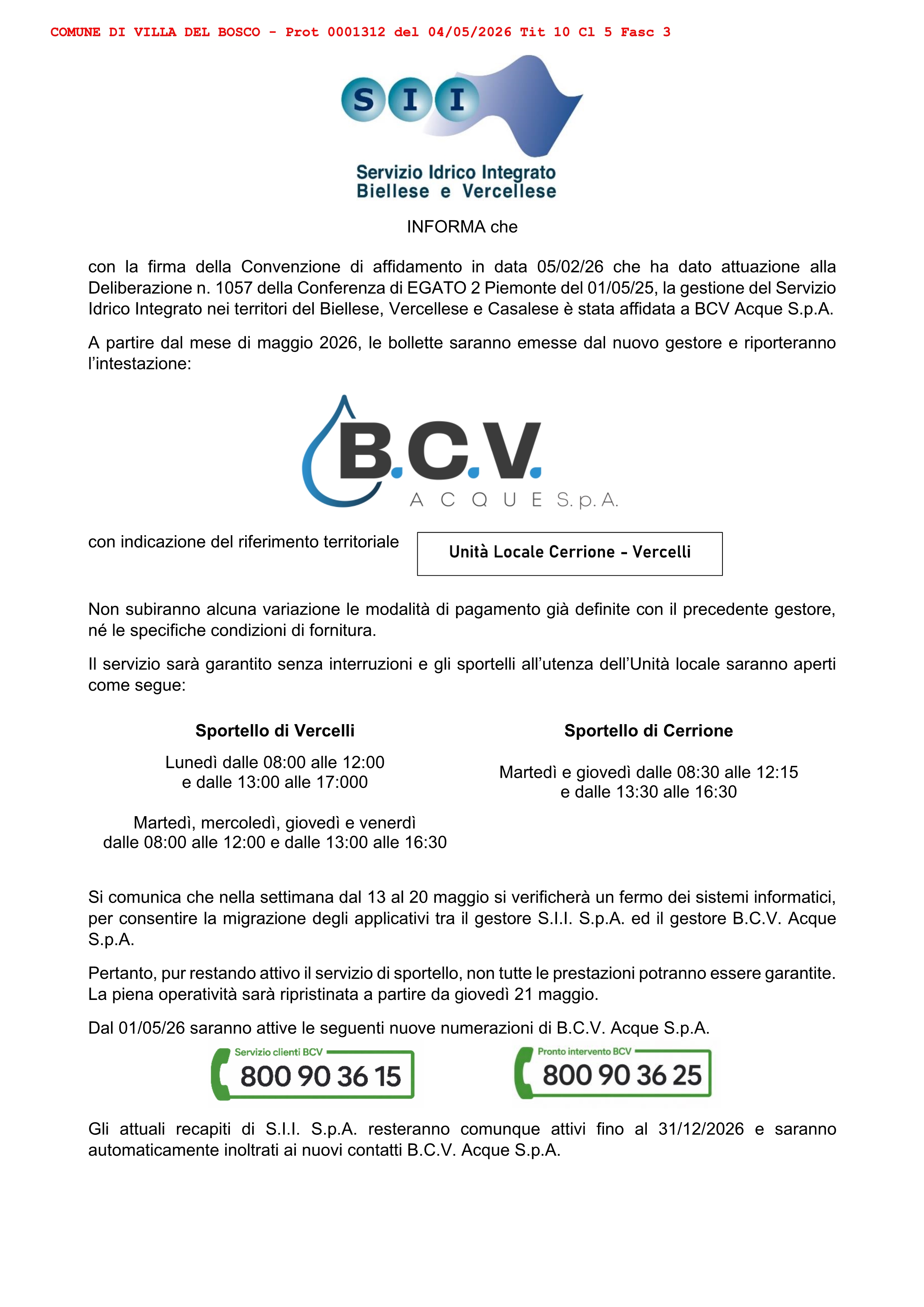 Nuova gestione Servizio Idrico Integrato