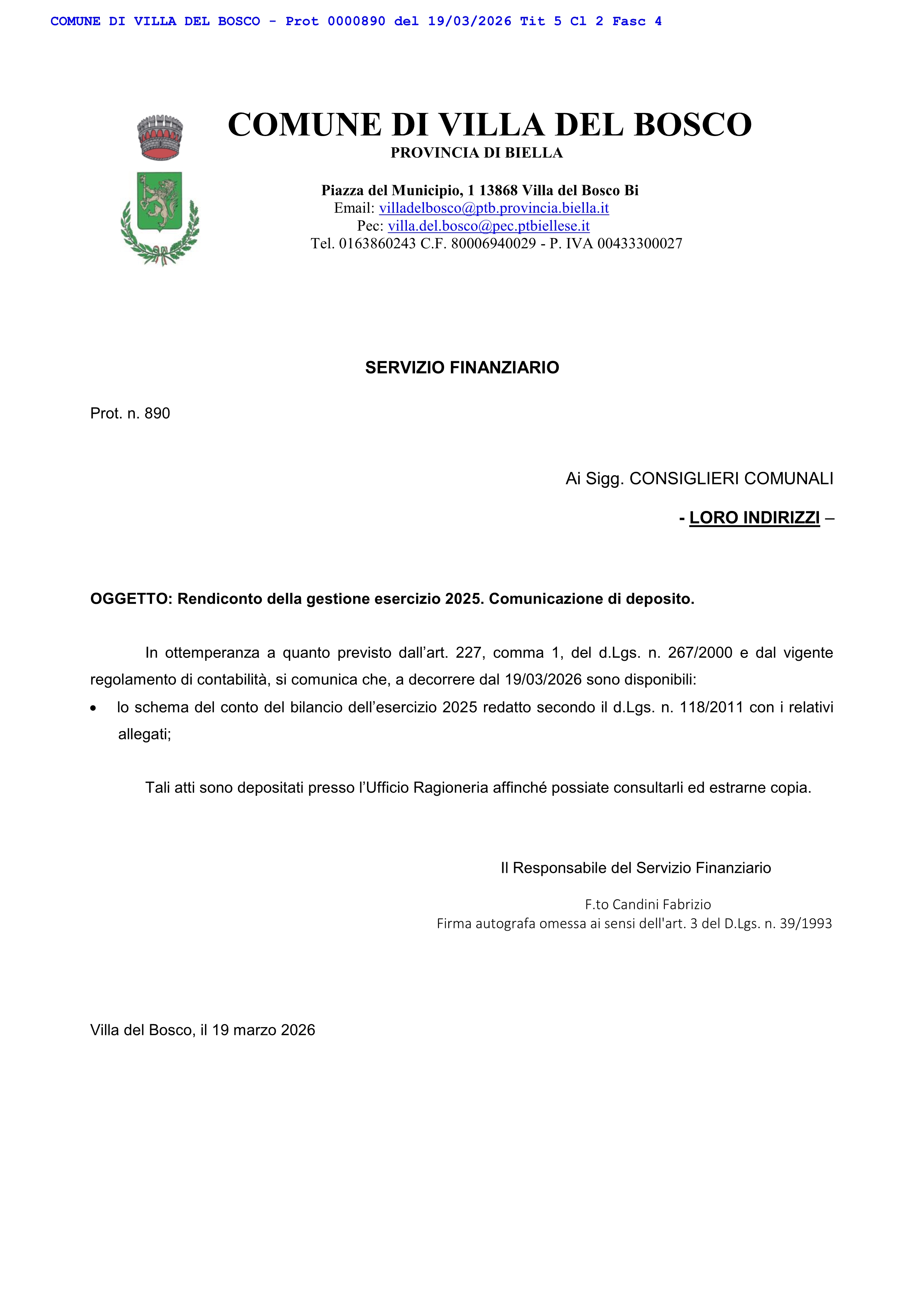 Deposito Rendiconto 2025