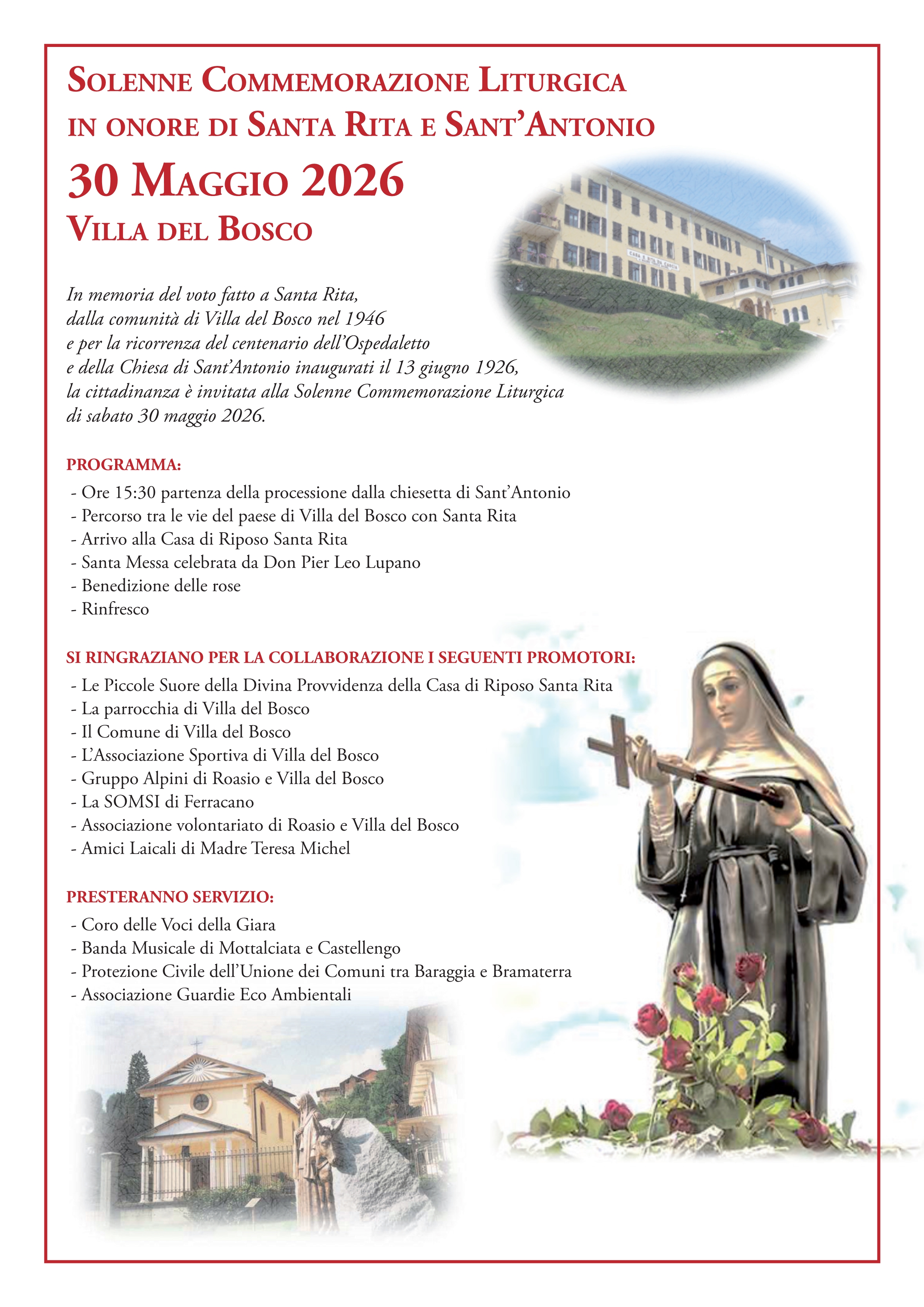 Solenne Commemorazione Liturgica
in onore di santa Rita e Sant Antonio
