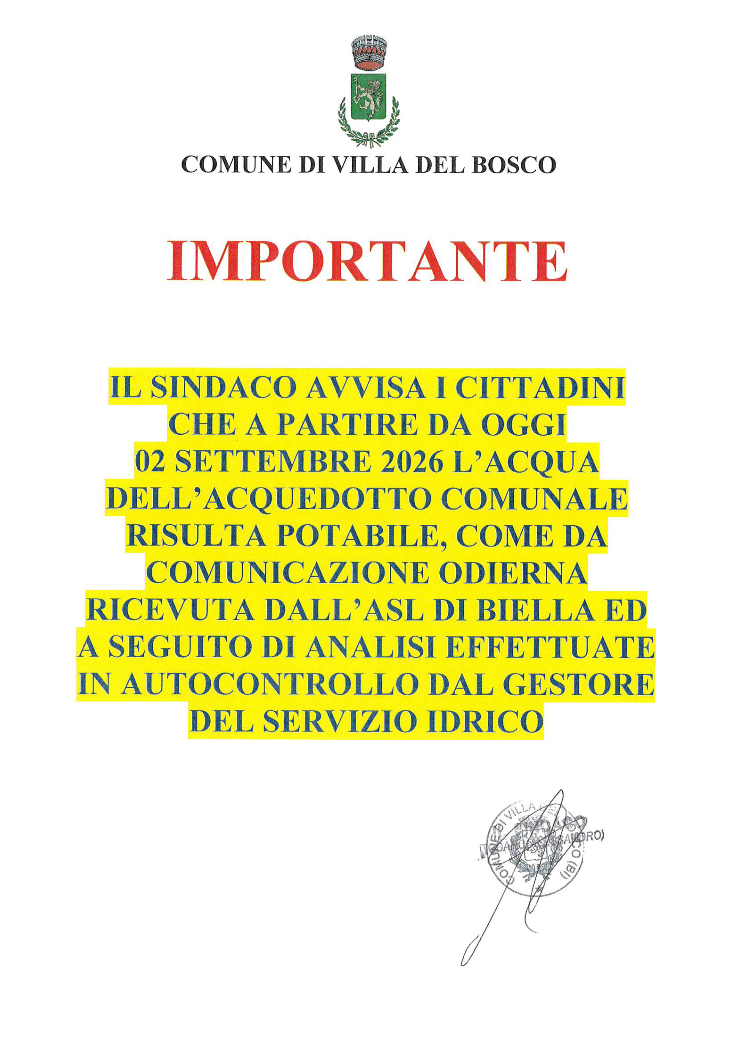 Acqua di nuovo potabile