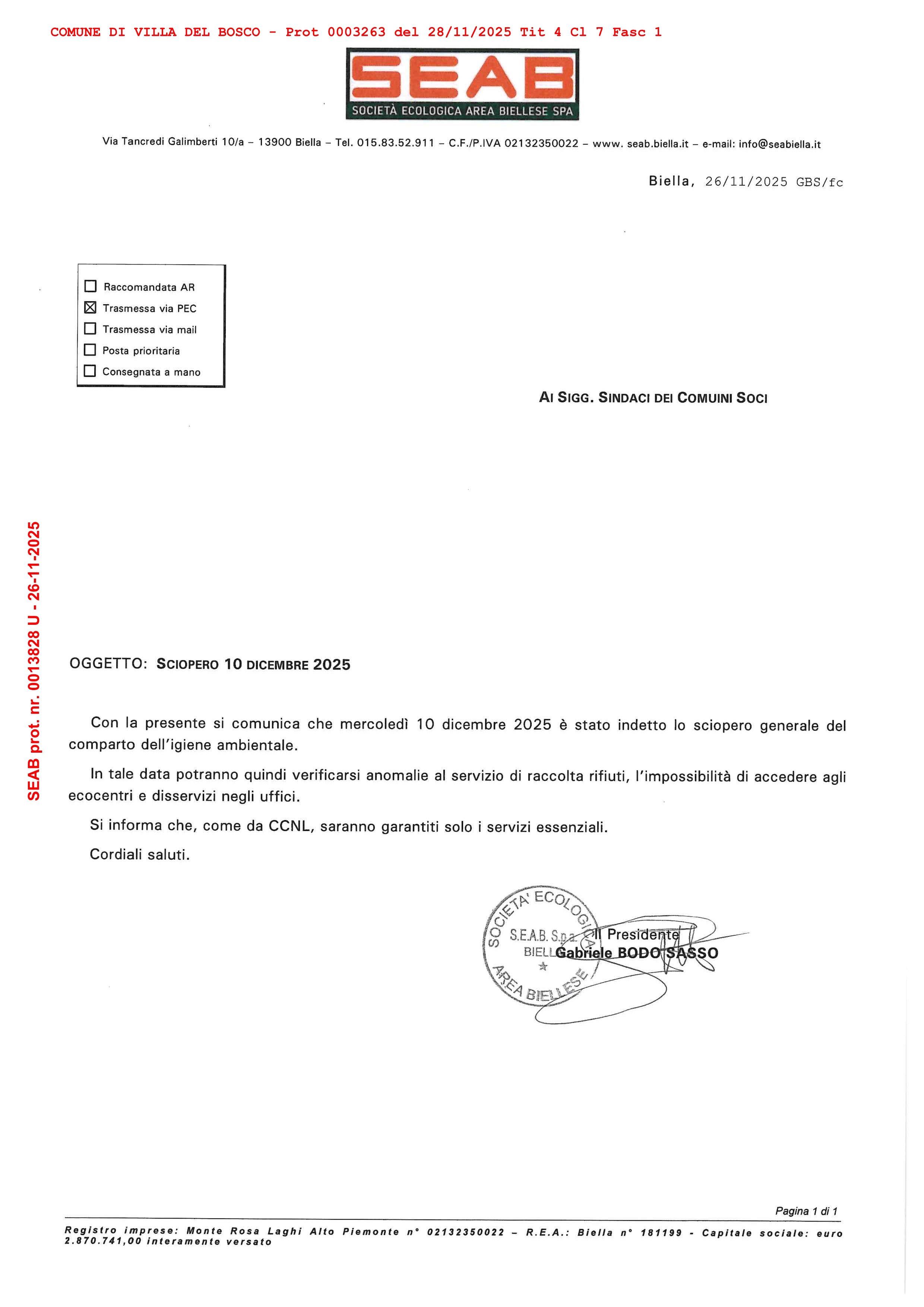 Sciopero comparto raccolta rifiuti mercoledì 10 dicembre